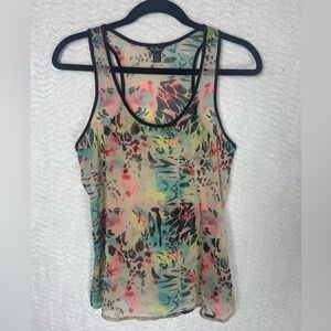 Guess Multicolor Scoop Neck Tank with Black Trim